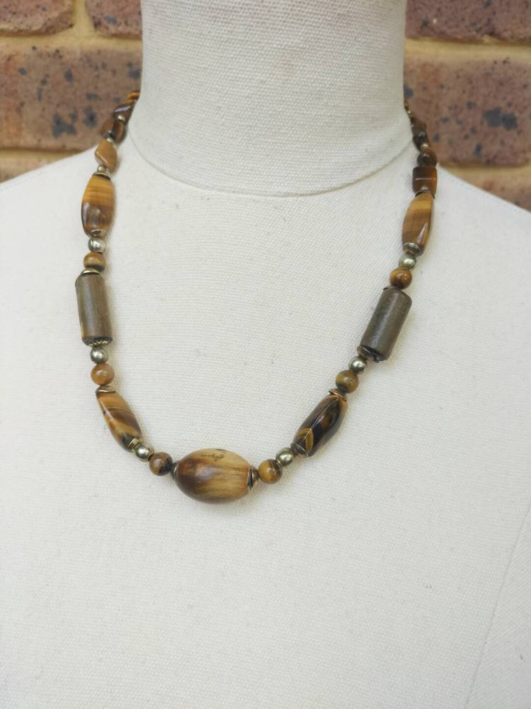 Vintage Tiger Eye Wood Necklace Boho Tiger Eye Gemstone Etsy