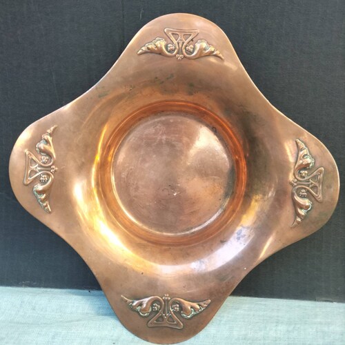 Antique Victorian solid copper bowl by J.S. & S England copper dish
