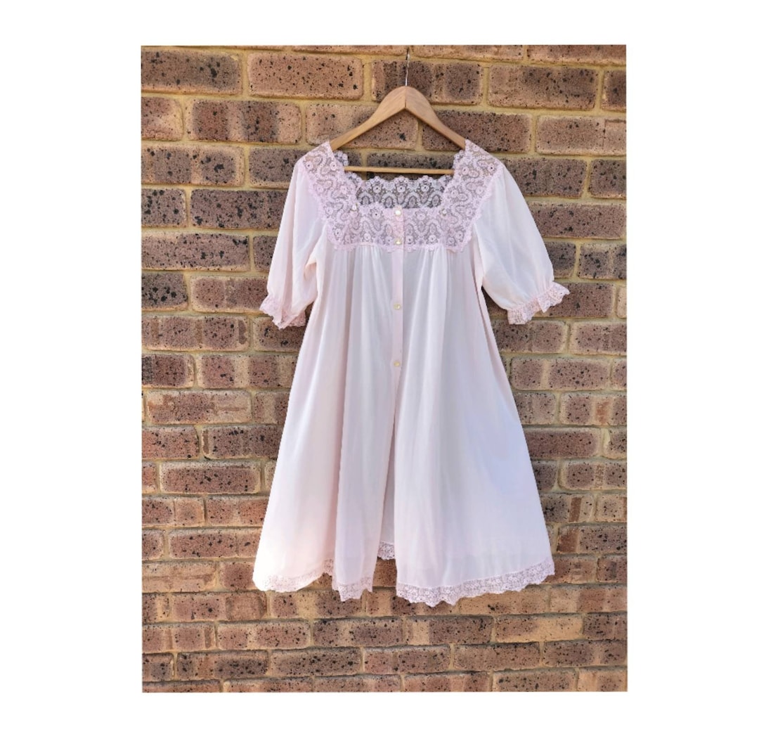 Vintage Nylon Nightgown, Front Buttons, Lace, Powder Pink, Size M Etsy