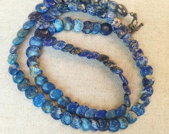 Gorgeous Lapis Lazuli Sodalite Necklace Button Beads Sterling Silver Clasp