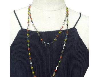 Vintage Harlequin Glass Flapper Beaded Multicoloured Necklace 120 Cm