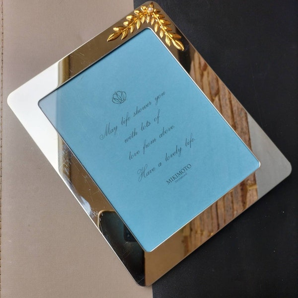 Mikimoto International photo frame, Akoya mikimoto pearl, silver and gold accent