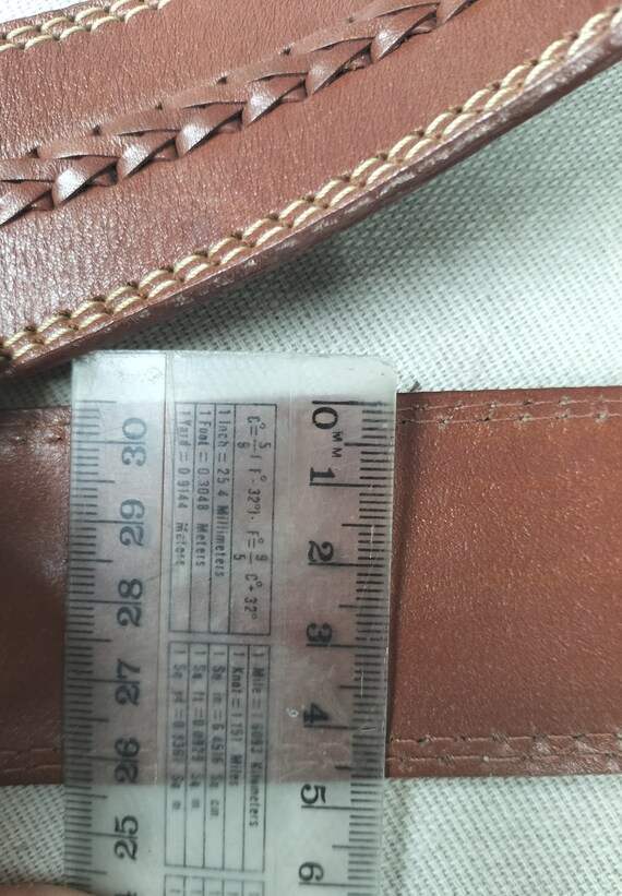 Vintage leather belt, woven, leather belt brass B… - image 2