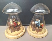 Vintage dome diorama mushroom glass diorama, mouse in a house, mice, job lot folk art diorama, collectibles, home decor
