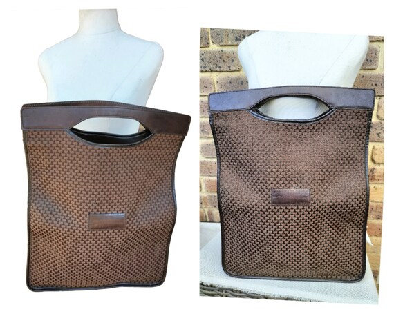 Vintage Lanvin Paris Bag Tote Purse Folding Leather Canvas