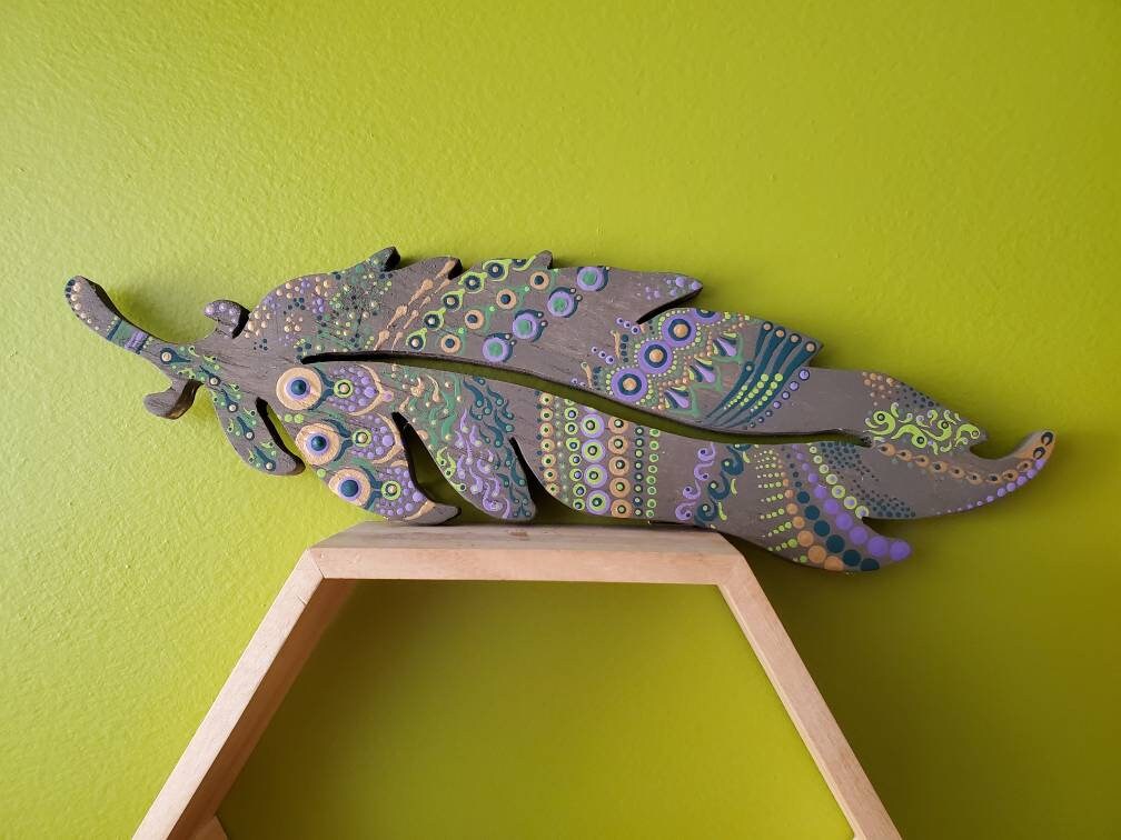 Purple Feather Wall Decor, Purple Wall Hanging, Boho Decor, Nursery Art