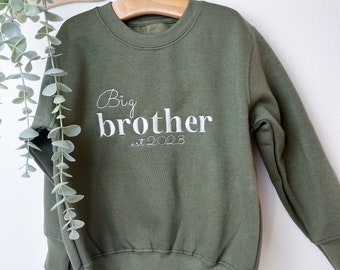 Big Brother Jumper | Personalised Brother Sweatshirt | Embroidered Pregnancy Announcement | Khaki