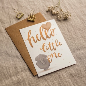 Hello Little One • Baby Karte • Geburt • Postkarte • Glückwunschkarte • Elefant