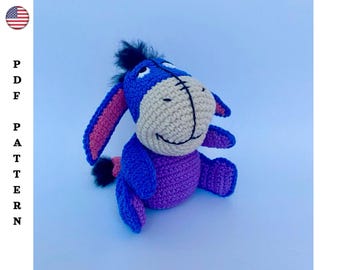 Eeyore, crochet toy, amigurumi pattern, gift for a friend