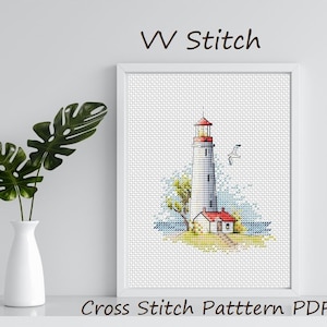 Lighthouse Red Cross Stitch Pattern Digital PDF Hand embroidery design Cross stitch decor Advanced needlepoint scheme