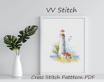 Lighthouse Red Cross Stitch Pattern Digital PDF Hand embroidery design Cross stitch decor Advanced needlepoint scheme