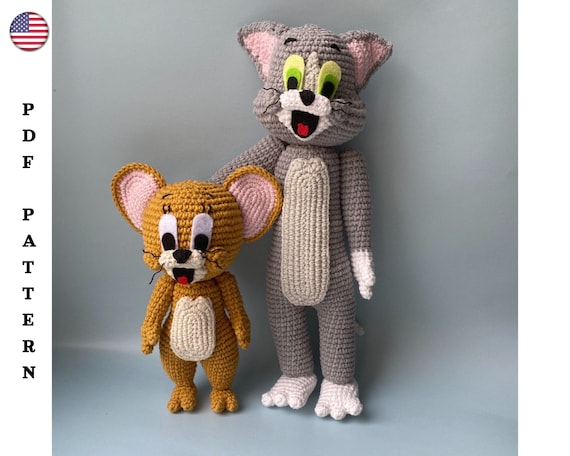 トムとジェリー、かぎ針編みの猫、あみぐるみおもちゃ、かぎ針編みの