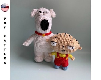 Stewie and brian, amigurumi pattern, family guy, crochet dog