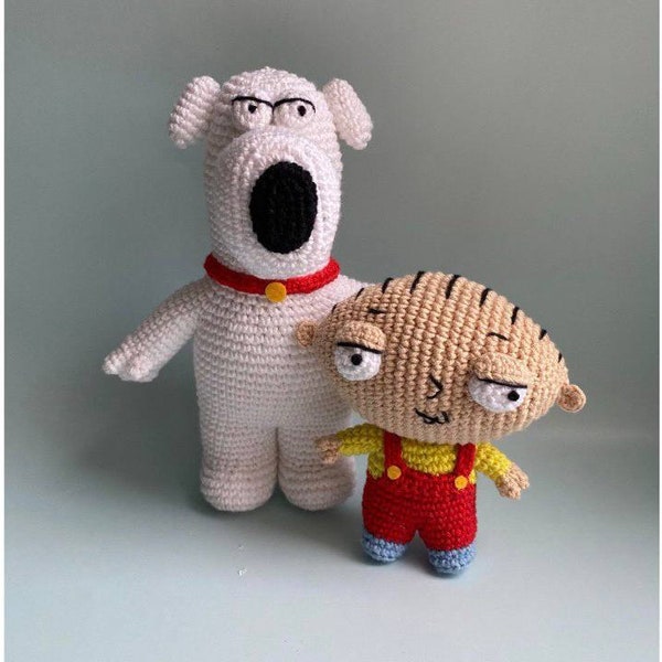 Stewie et brian, motif amigurumi, gars de la famille, chien au crochet