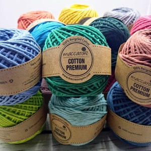 Set di 6 gomitoli Corda di cotone Maccaroni 2 mm, Corda a filo singolo Cotone, Cotone Maccaroni premium