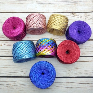 Metallic Yarn Glossing Yarn Maccaroni Yarn Crochet Metallic Yarn Metallic T-Shirt Yarn Fiber Jewelry Chunky yarn