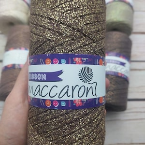 Maccaroni Ribbon with glitter,Metallic Yarn, Sparkling yarn, Ribbon yarn,Cotton crochet yarn, Tshirt yarn, Lurex yarn  Easter yarn