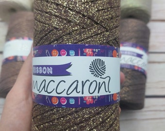 Maccaroni Ribbon with glitter,Metallic Yarn, Sparkling yarn, Ribbon yarn,Cotton crochet yarn, Tshirt yarn, Lurex yarn  Easter yarn