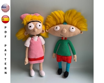 Hey arnold, crochet character, crochet doll pattern, helga pataki