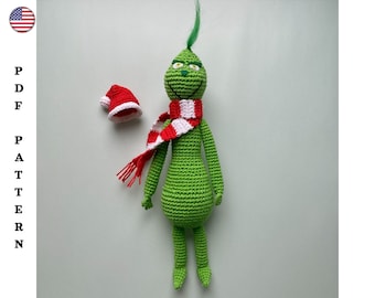Grinch, christmas décor, amigurumi pattern, crochet monster
