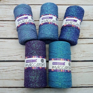 Maccaroni Ribbon with glitter,Metallic Yarn, Sparkling yarn, Ribbon yarn,Cotton crochet yarn, Tshirt yarn, Lurex yarn  Easter yarn