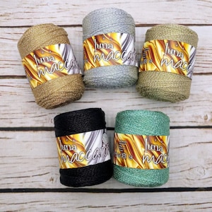 Macrame metallic cord 3 mm, Maccaroni Luna, Lurex cord 3 mm, Christmas yarn,glossing macrame cord, metallic macrame yarn