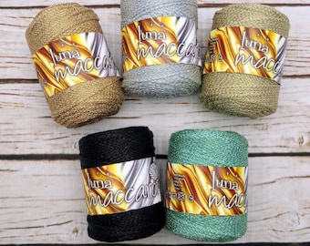 Macrame metallic cord 3 mm, Maccaroni Luna, Lurex cord 3 mm, Christmas yarn,glossing macrame cord, metallic macrame yarn