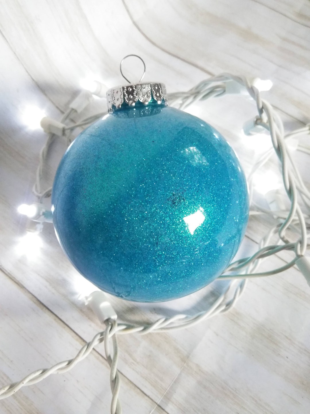 Blue Glitter Christmas Ornament, Christmas Ornament Mock Up, Glitter