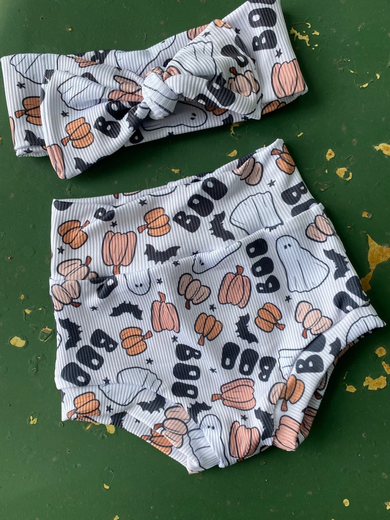 Halloween Bummies & Bows Set: Spooky Ghost, Pumpkin Patch Outfit zdjęcie 2
