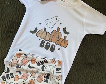 Halloween Bummies & Bows Set: Spooky Ghost, Pumpkin Patch Outfit