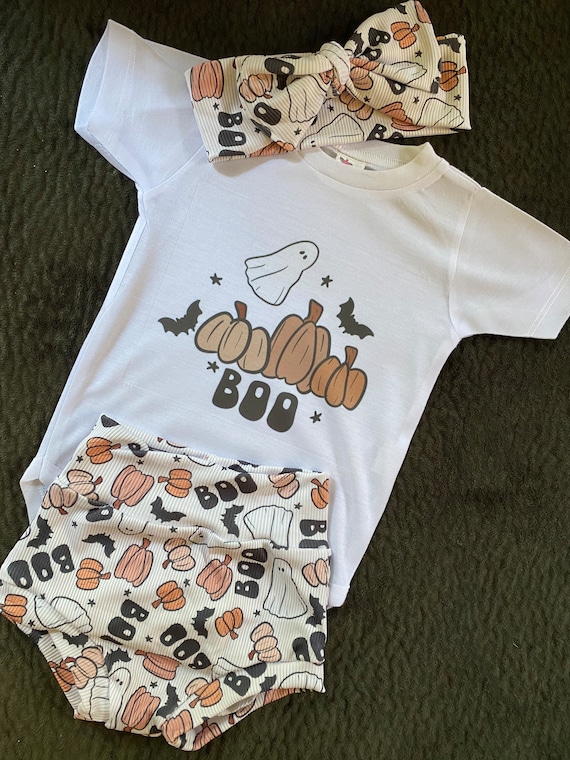 Halloween Bummies & Bows Set: Spooky Ghost, Pumpkin Patch Outfit