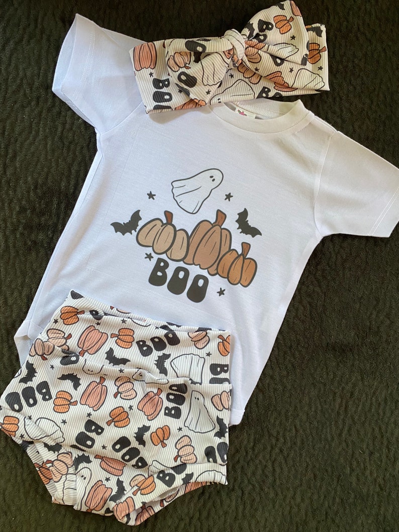 Halloween Bummies & Bows Set: Spooky Ghost, Pumpkin Patch Outfit zdjęcie 1