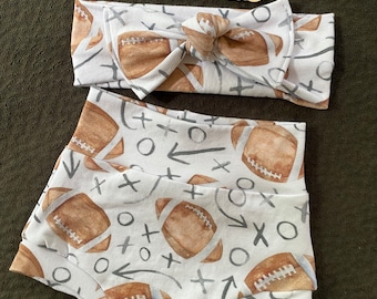 Sports, football bummies set, high Waisted Bummies & Headband for girl