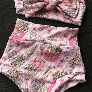 Baby Girl Bummies Outfit: Fries Before Guys, Valentine's Day Bow