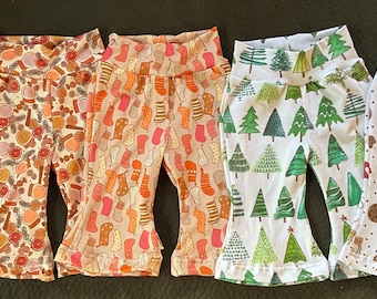 Christmas Bell Bottoms: Baby Toddler Holiday Pants, Matching Headband Option