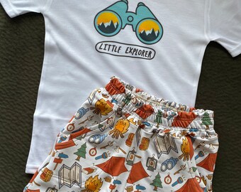 Little Explorer Outfit: Camping T-Shirt & Jogger Shorts Set
