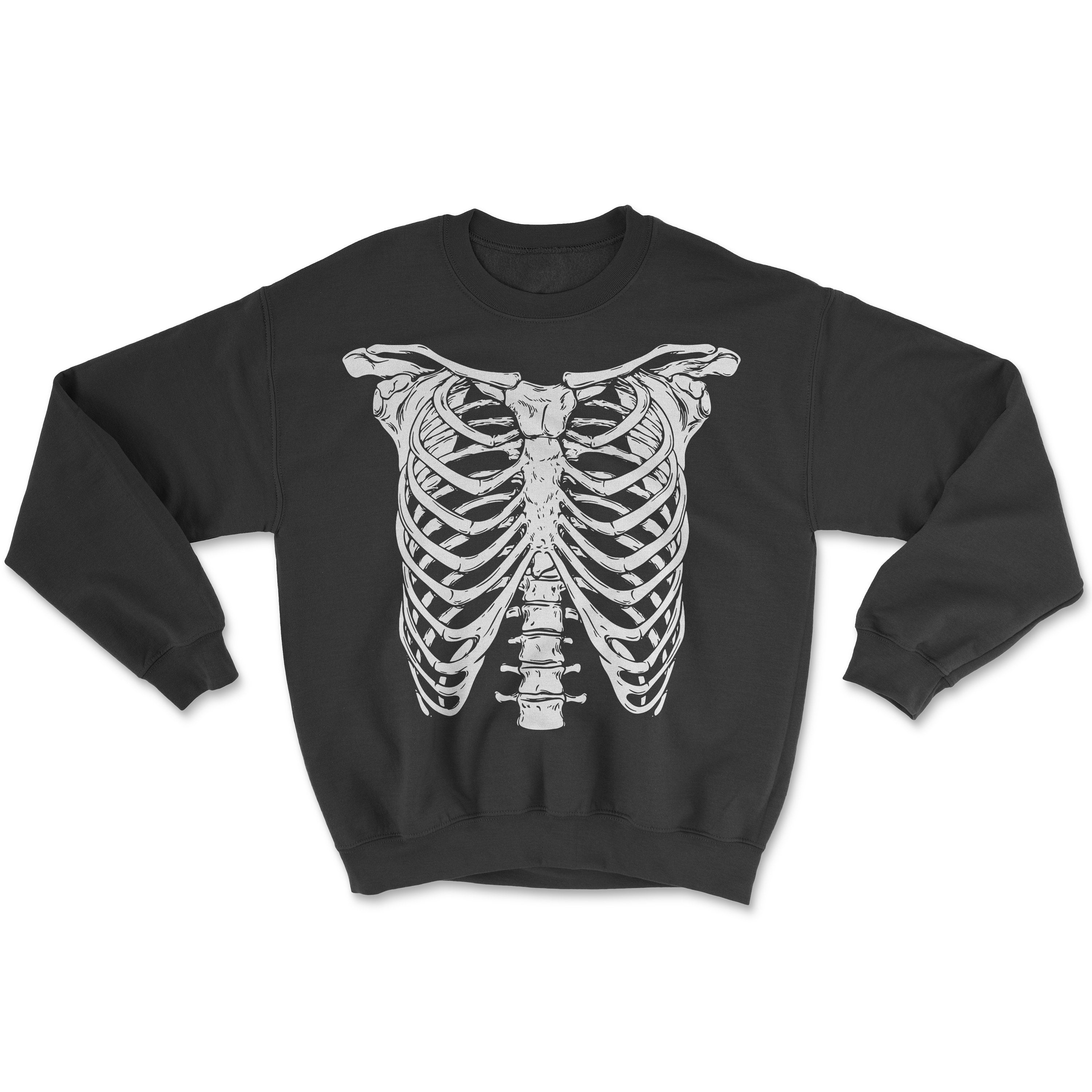 Mens White Skeleton Rib Cage Funny Halloween Costume T shirt (Black) - 5XL  Graphic Tees 