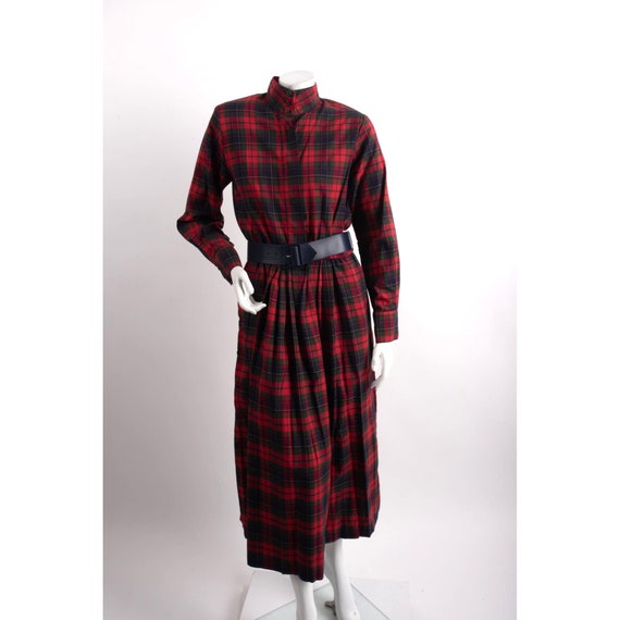 Vintage Carrol Reed Plaid Pleated Dress Belted Re… - image 1