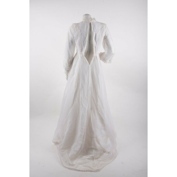 Vintage 60s 70s Wedding Gown Dress & Veil Lace Ro… - image 3
