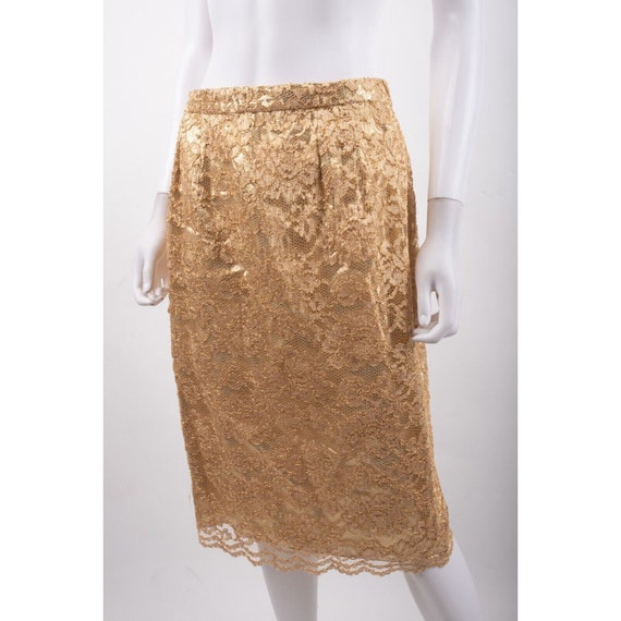 Vintage Jovani Womens Gold Lace Pencil Skirt Set … - image 9