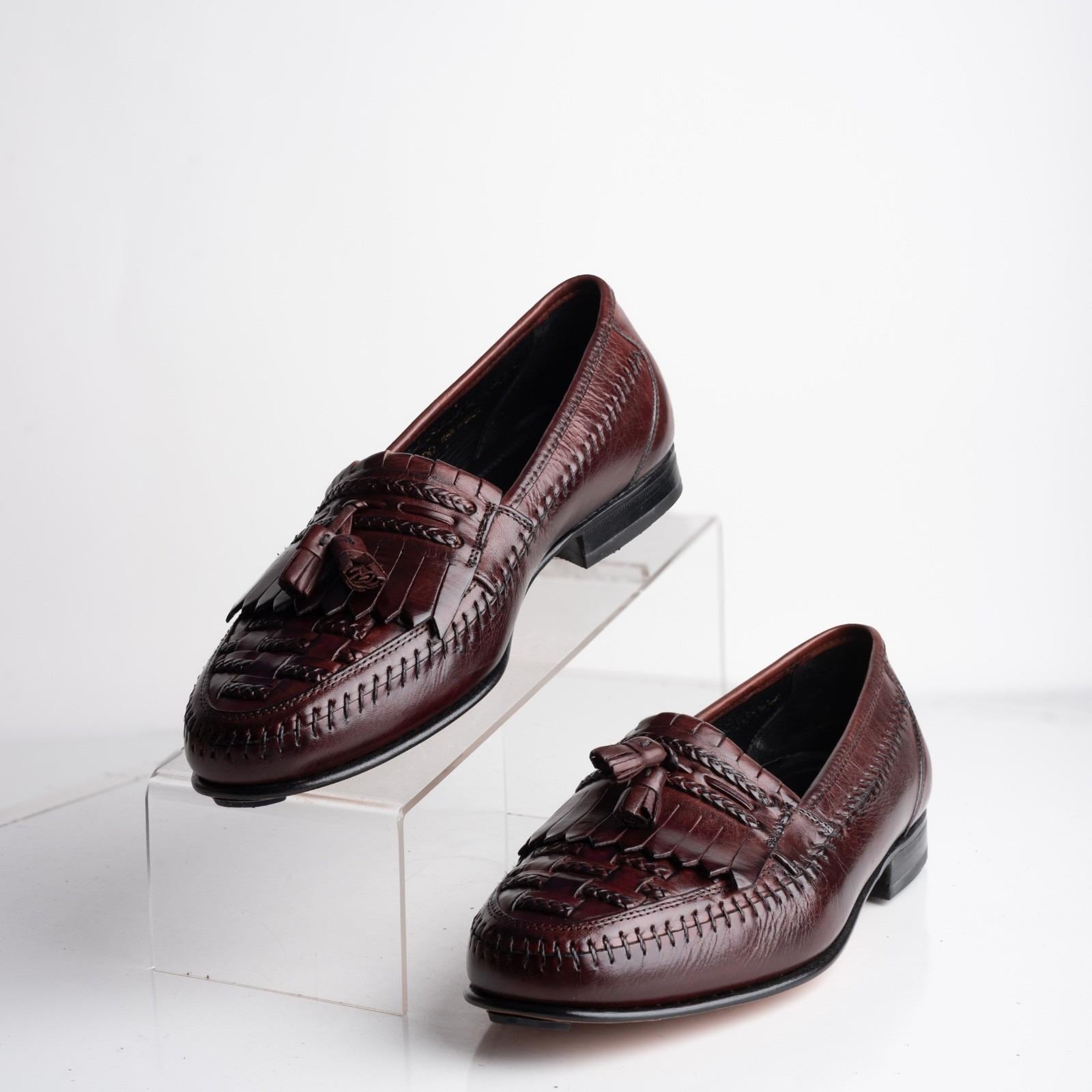 Florsheim Mens Torino Woven Brogue Loafers Tassel Wine Brown  display picture 1