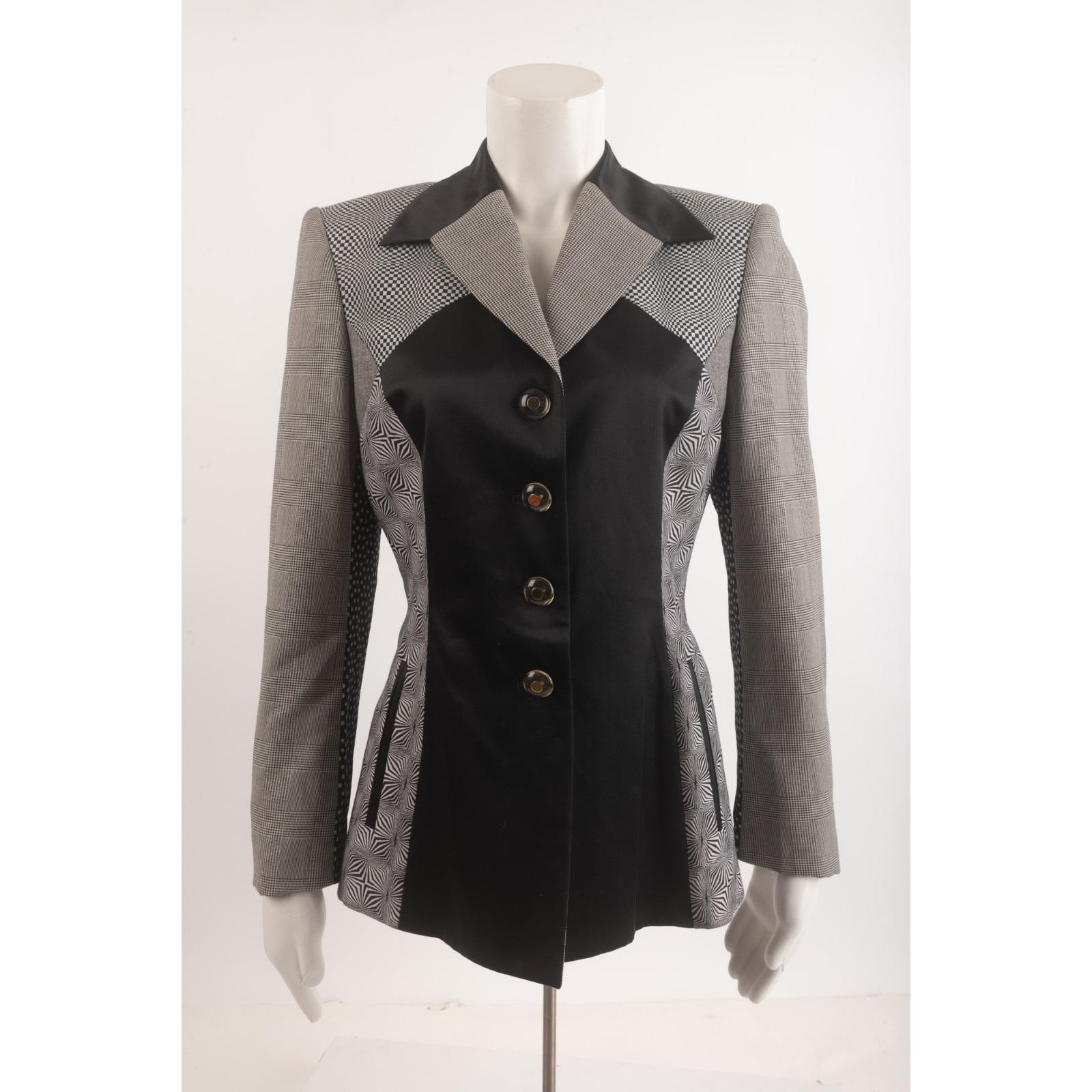 Escada Margaretha Ley Blazer, Black & White Geometric, 80s Vintage