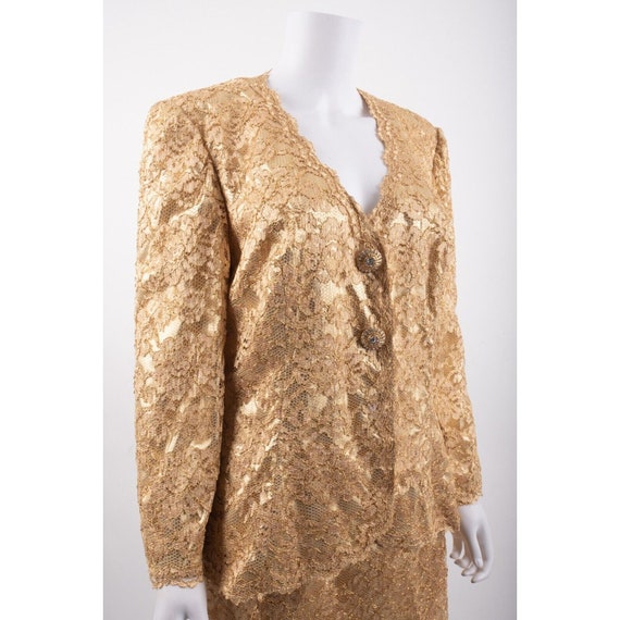 Vintage Jovani Womens Gold Lace Pencil Skirt Set … - image 2