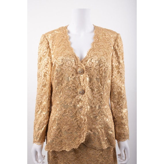 Vintage Jovani Womens Gold Lace Pencil Skirt Set … - image 1