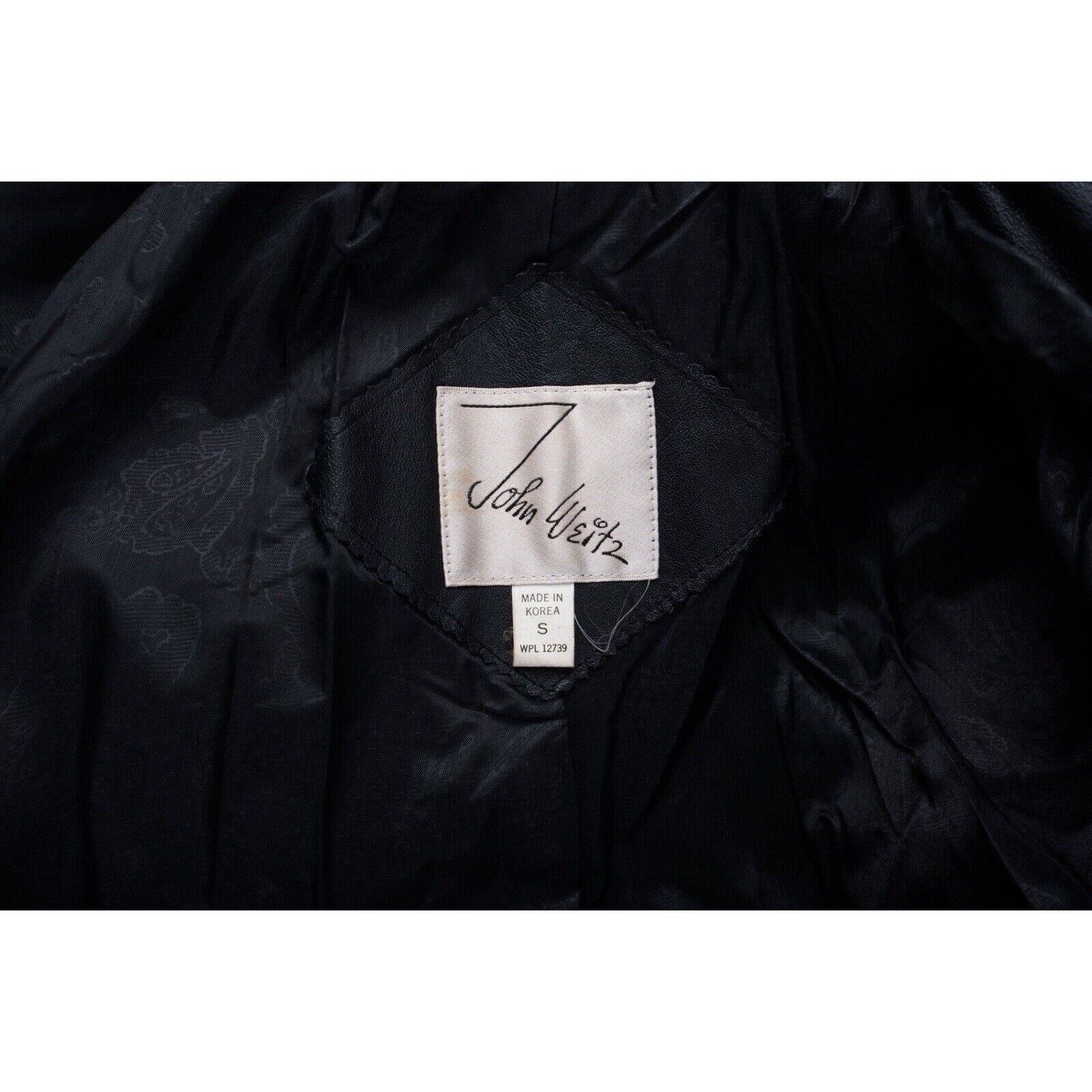 Vintage John Weitz Womens Black Leather Trench Coat Jacket Size S Mid Length
