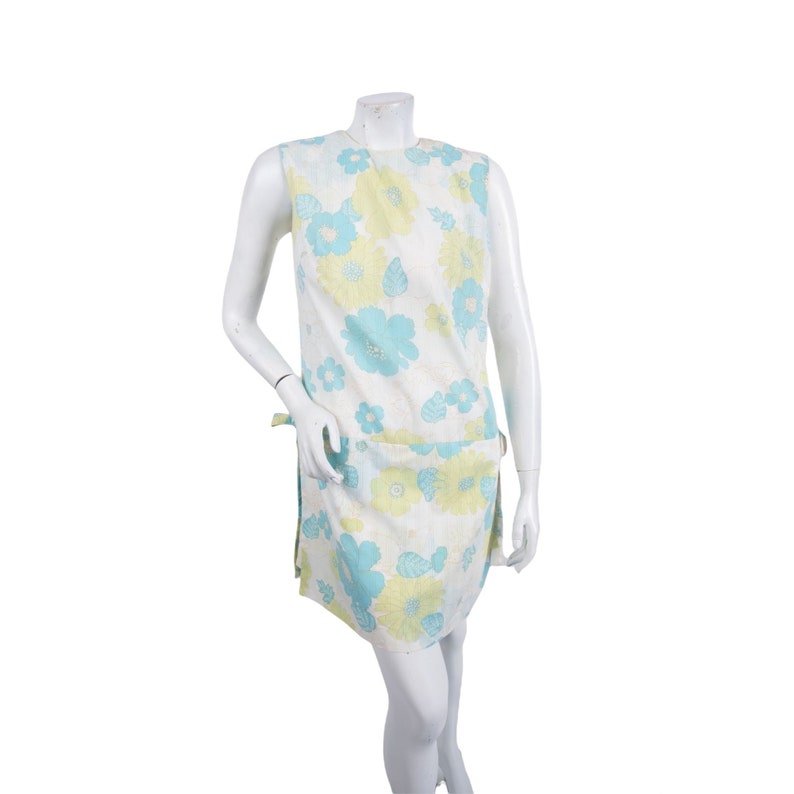 1960's Vintage Floral Dress Romper by Liberty Circle Cotton Blue green Women's Medium image 1