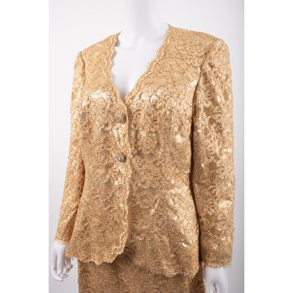 Vintage Jovani Womens Gold Lace Pencil Skirt Set … - image 4