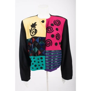 vintage années 80 Worth Silk Blazer Top Jacket sz 12 Perles Sequined Colorful HongKong
