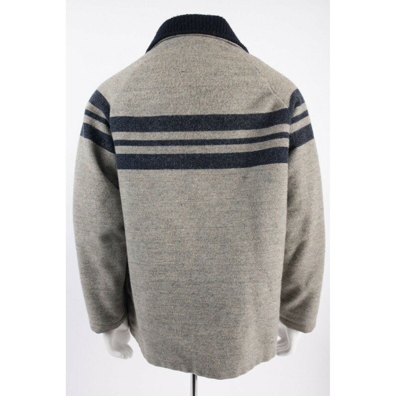 Vintage Woolrich Mens Sherpa Lined Wool Coat Jacket L Large Gray Blue Stripe 70s image 4