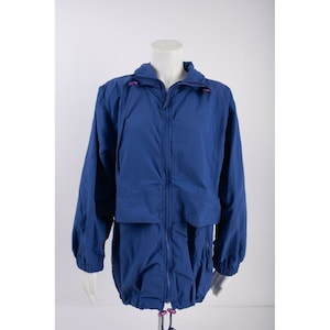 Vintage Eddie Bauer Womens Medium Outdoor Windbreaker Jacket Nylon Full zip Blue